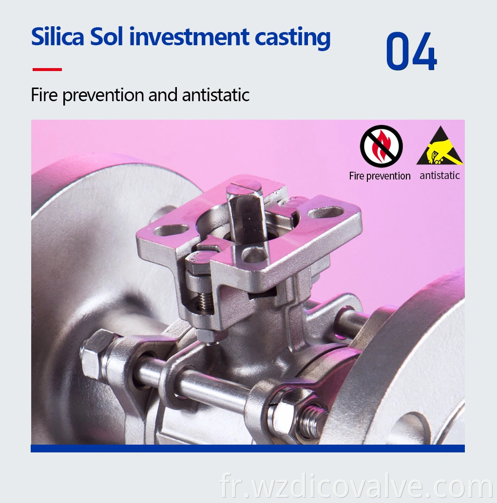 DICO Brand SS CF8 304 en acier inoxydable à bride SS316 3pc Valve à billes flottantes à bride avec levier opéré